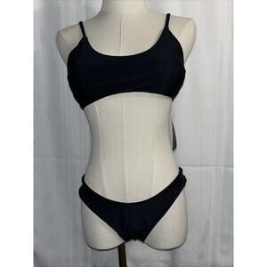 SherryDC Scoop Neck Padded Brazilian Thong Bikini Swimsuit,Black L